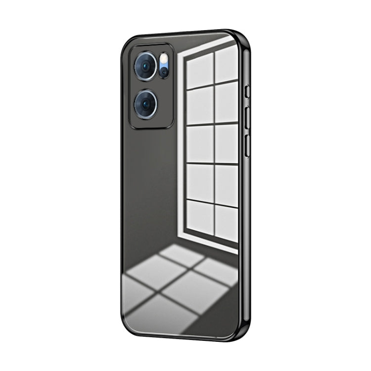 For OPPO Reno7 5G Transparent Plating Fine Hole Phone Case(Black) - OPPO Cases by PMC TechLife | Online Shopping South Africa | PMC TechLife | Buy Now Pay Later Mobicred