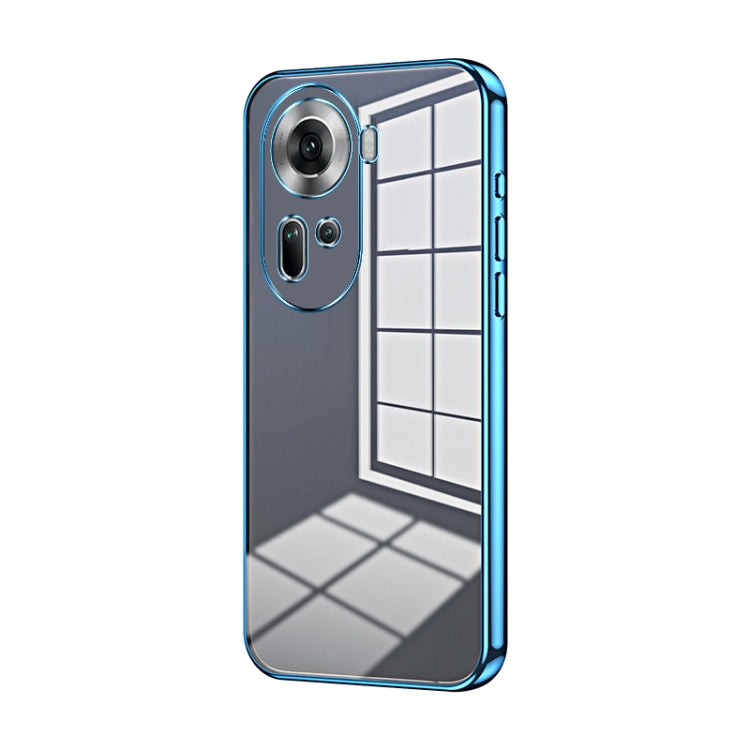 For OPPO Reno11 Global Transparent Plating Fine Hole Phone Case(Blue) - Reno11 Cases by PMC Jewellery | Online Shopping South Africa | PMC Jewellery | Buy Now Pay Later Mobicred