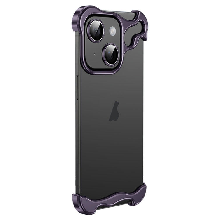 For iPhone 15 Plus Frameless Metal Corner Pad Phone Case with Lens Film(Purple) - free shipping - PMC Jewellery - Order now!