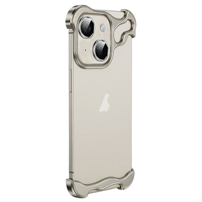 For iPhone 15 Plus Frameless Metal Corner Pad Phone Case with Lens Film(Grey) - iPhone 15 Plus Cases by PMC Jewellery | Online Shopping South Africa | PMC Jewellery | Buy Now Pay Later Mobicred