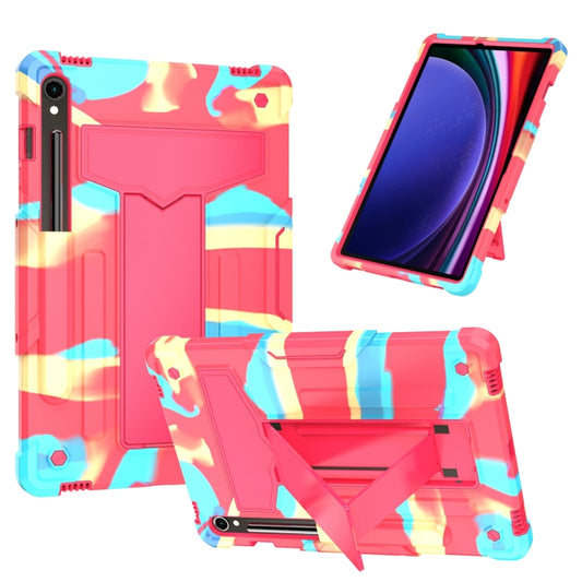 For Samsung Galaxy Tab S9 FE / S9 T Holder Robot Silicone Hybrid PC Tablet Case(Camouflage Rose Red) - Galaxy Tab S9 Cases by PMC Jewellery | Online Shopping South Africa | PMC Jewellery