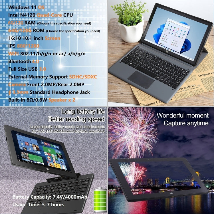 HONGSAMDE 10.1 inch 2 in 1 Tablet PC, 4GB+64GB, Windows 11, Intel Gemini Lake J4125 Quad Core with Keyboard(Black) - Other by Hongsamde | Online Shopping South Africa | PMC Jewellery | Buy Now Pay Later Mobicred