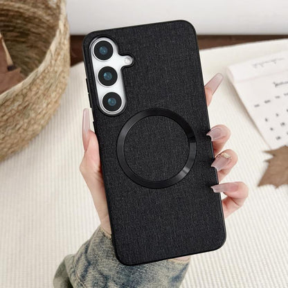 For Samsung Galaxy S25+ 5G Magsafe Magnetic Ring Cloth Texture Phone Case(Black) - Galaxy S25+ 5G Cases by PMC Jewellery | Online Shopping South Africa | PMC Jewellery | Buy Now Pay Later Mobicred