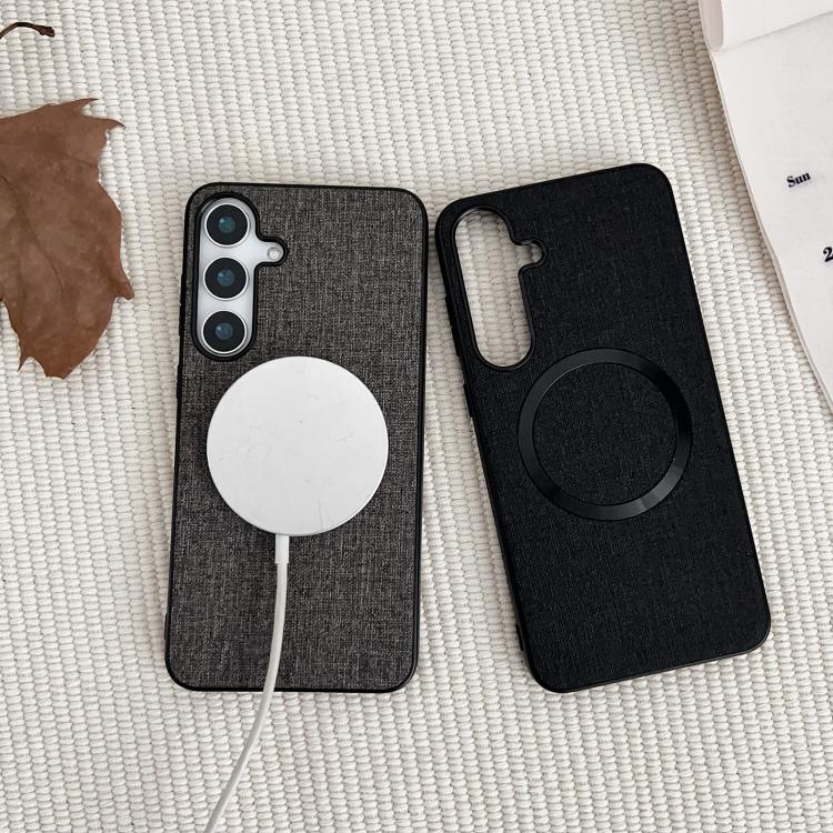For Samsung Galaxy S25 5G Magsafe Magnetic Ring Cloth Texture Phone Case(Grey) - Galaxy S25 5G Cases by PMC TechLife | Online Shopping South Africa | PMC TechLife | Buy Now Pay Later Mobicred