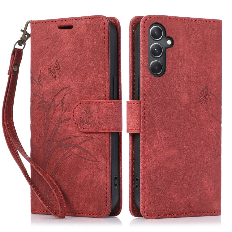 For Samsung Galaxy S24+ / S25+ 5G Orchid Butterfly Embossed Leather Phone Case(Red) - Galaxy S24+ 5G Cases by PMC Jewellery | Online Shopping South Africa | PMC Jewellery | Buy Now Pay Later Mobicred