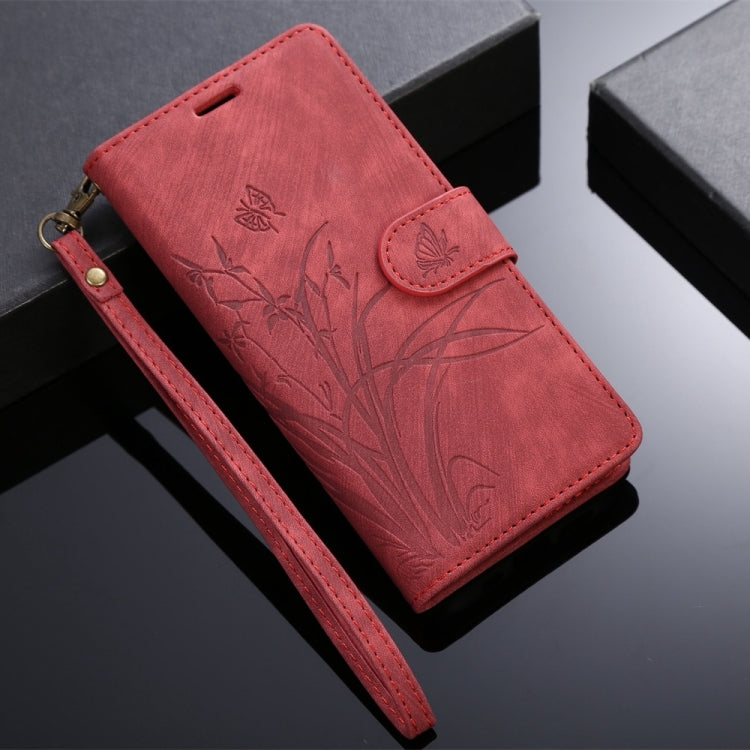 For Samsung Galaxy S24+ / S25+ 5G Orchid Butterfly Embossed Leather Phone Case(Red) - Galaxy S24+ 5G Cases by PMC Jewellery | Online Shopping South Africa | PMC Jewellery | Buy Now Pay Later Mobicred