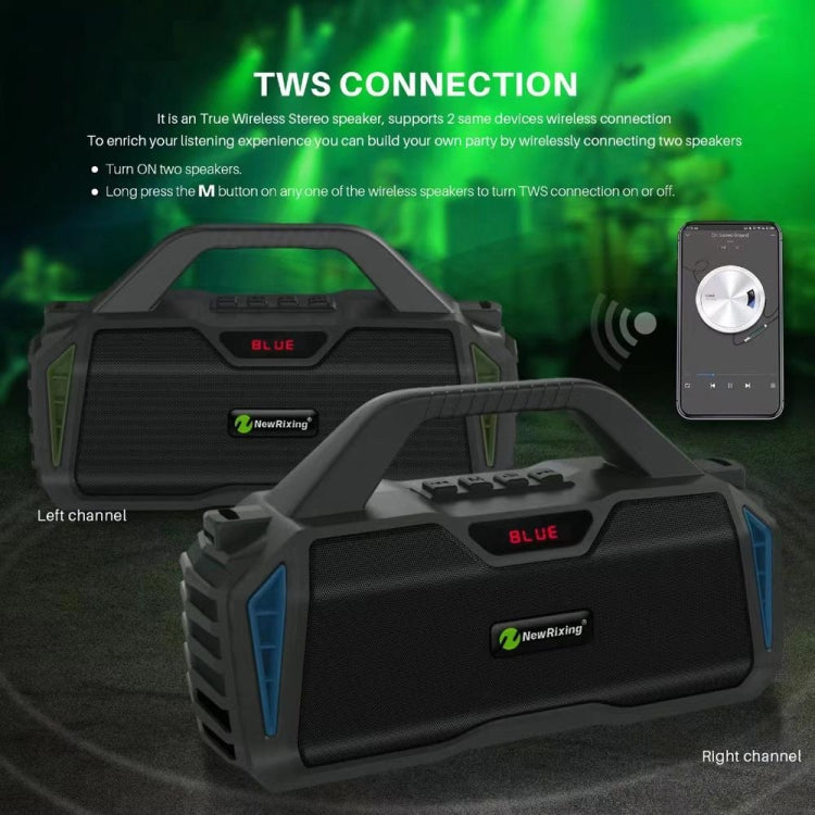 NewRixing NR6011 20W Portable Wireless Bluetooth Speaker TWS Subwoofer(Green) - Desktop Speaker by NewRixing | Online Shopping South Africa | PMC Jewellery | Buy Now Pay Later Mobicred