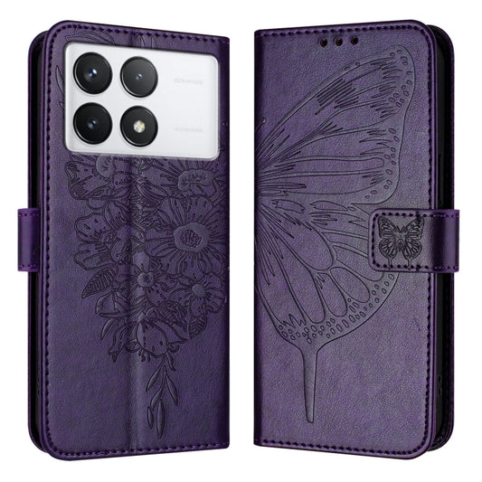 For Xiaomi Redmi K70 / K70 Pro Embossed Butterfly Leather Phone Case(Dark Purple) - K70 Cases by PMC Jewellery | Online Shopping South Africa | PMC Jewellery | Buy Now Pay Later Mobicred