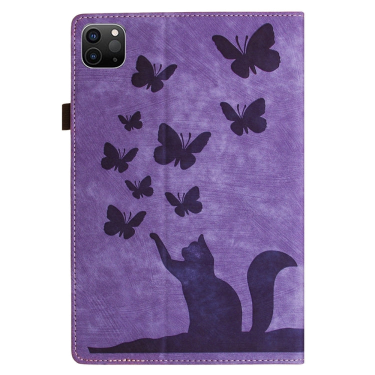 For iPad Pro 12.9 2022 / Air 13 2024 Butterfly Cat Embossing Leather Tablet Case(Purple) - iPad Pro 12.9 (2022/2021) Cases by PMC Jewellery | Online Shopping South Africa | PMC Jewellery | Buy Now Pay Later Mobicred