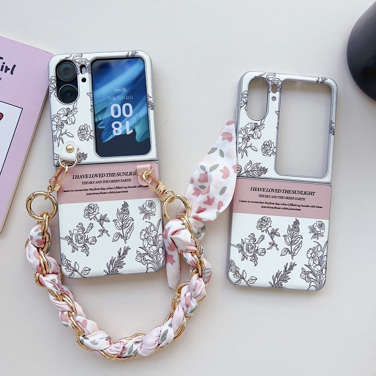 For OPPO Find N2 Flip Pearlescent Paint Painted PC Phone Case with DIY Scarf Bracelet(Sketch Flower) - Find N2 Flip Cases by PMC Jewellery | Online Shopping South Africa | PMC Jewellery | Buy Now Pay Later Mobicred