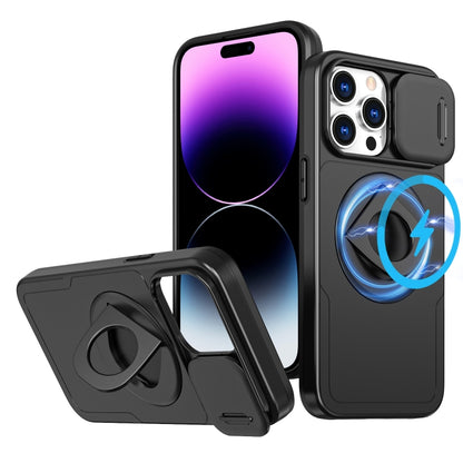 For iPhone 14 Pro Max Camshield MagSafe Ring Holder Armor Phone Case(Black) - iPhone 14 Pro Max Cases by PMC Jewellery | Online Shopping South Africa | PMC Jewellery