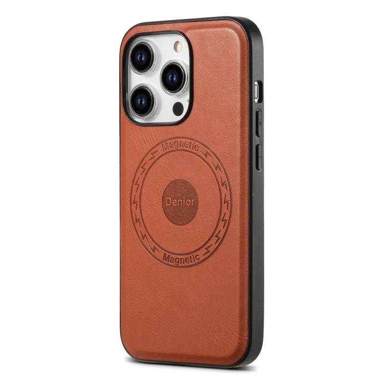 For iPhone 15 Denior Cowhide Texture Leather MagSafe Phone Case(Brown) - iPhone 15 Cases by Denior | Online Shopping South Africa | PMC Jewellery | Buy Now Pay Later Mobicred