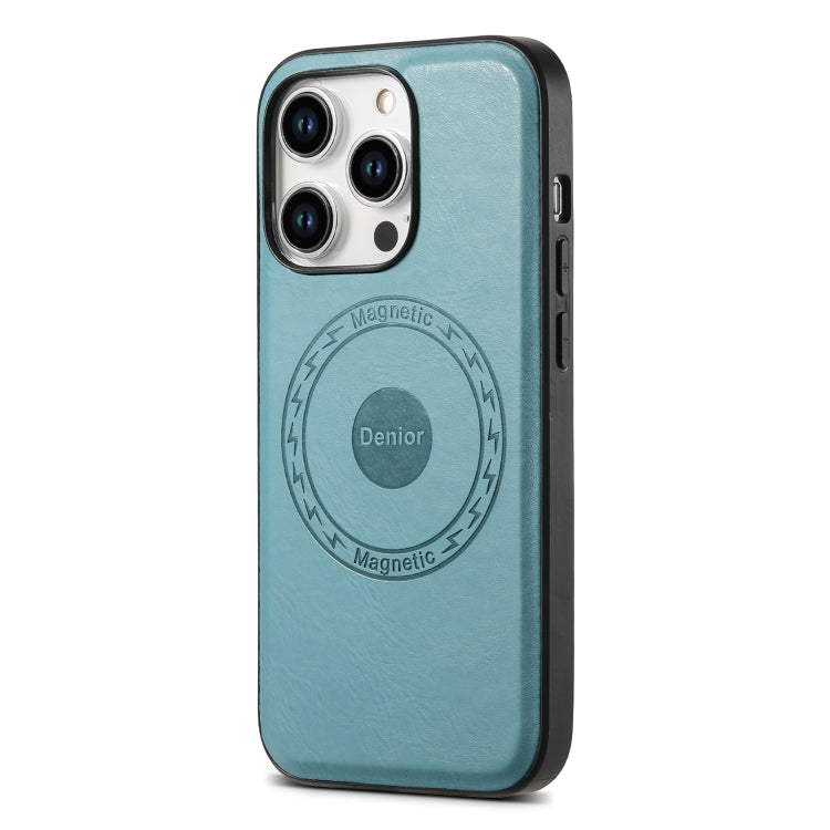 For iPhone 14 Plus Denior Cowhide Texture Leather MagSafe Phone Case(Blue) - iPhone 14 Plus Cases by Denior | Online Shopping South Africa | PMC Jewellery