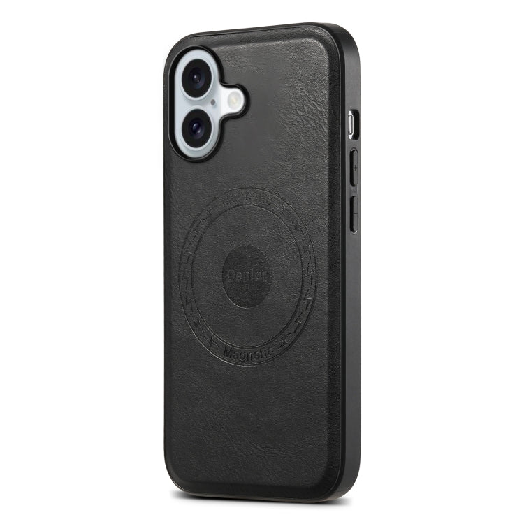 For iPhone 16 Denior Cowhide Texture Leather MagSafe Phone Case(Black) - iPhone 16 Cases by Denior | Online Shopping South Africa | PMC Jewellery | Buy Now Pay Later Mobicred