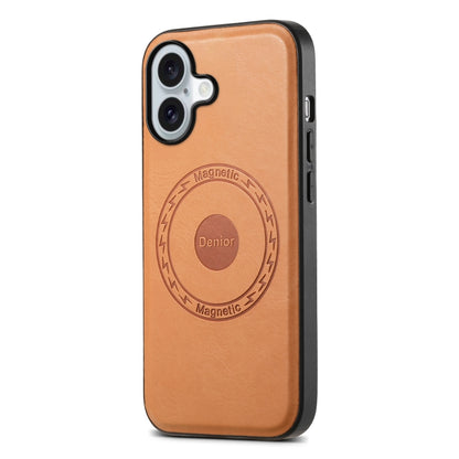 For iPhone 16 Denior Cowhide Texture Leather MagSafe Phone Case(Khaki) - iPhone 16 Cases by Denior | Online Shopping South Africa | PMC Jewellery | Buy Now Pay Later Mobicred