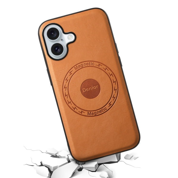 For iPhone 16 Denior Cowhide Texture Leather MagSafe Phone Case(Khaki) - iPhone 16 Cases by Denior | Online Shopping South Africa | PMC Jewellery | Buy Now Pay Later Mobicred