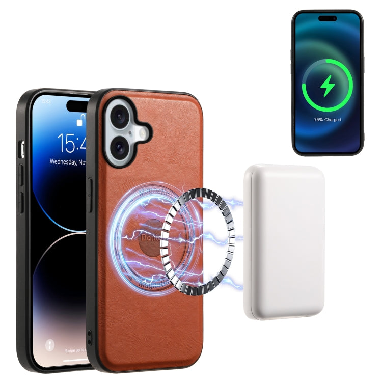 For iPhone 16 Denior Cowhide Texture Leather MagSafe Phone Case(Brown) - iPhone 16 Cases by Denior | Online Shopping South Africa | PMC TechLife | Buy Now Pay Later Mobicred