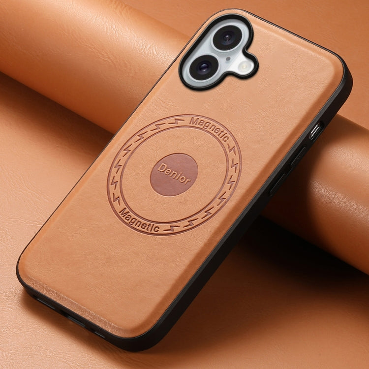 For iPhone 16 Plus Denior Cowhide Texture Leather MagSafe Phone Case(Khaki) - iPhone 16 Plus Cases by Denior | Online Shopping South Africa | PMC Jewellery | Buy Now Pay Later Mobicred