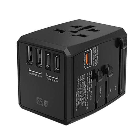 HHT905 PD 65W Dual USB+Dual Type-C Interface Multi-function Universal Travel Conversion Plug(Black) - USB Charger by PMC Jewellery | Online Shopping South Africa | PMC Jewellery