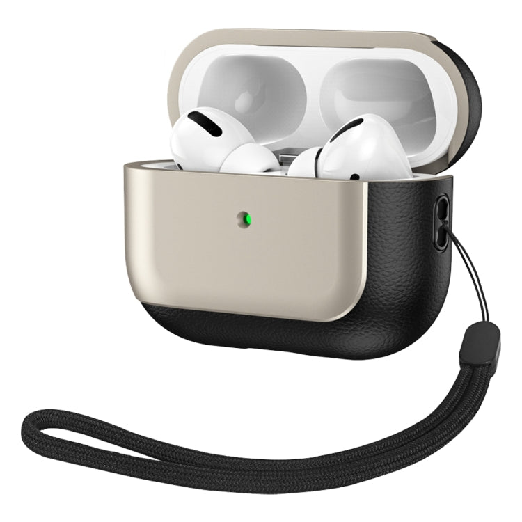 For AirPods Pro Electroplated Leather Texture Wireless Earphones Protective Case(Titanium Grey) - For AirPods Pro by PMC Jewellery | Online Shopping South Africa | PMC Jewellery | Buy Now Pay Later Mobicred