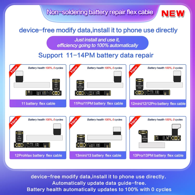 For iPhone 12 / 12 Pro / 12 mini I2C External Battery Repair Cable - free shipping - PMC TechLife - Order now!