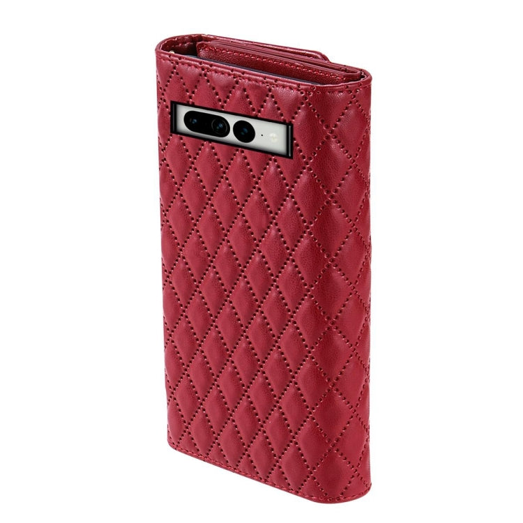 For Google Pixel 8 Pro Zipper Multi-Card Wallet Rhombic Leather Phone Case(Red) - Google Cases by PMC TechLife | Online Shopping South Africa | PMC TechLife | Buy Now Pay Later Mobicred