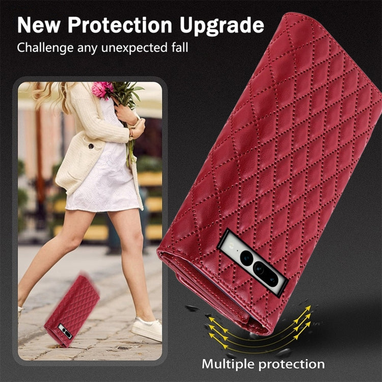 For Google Pixel 8 Pro Zipper Multi-Card Wallet Rhombic Leather Phone Case(Red) - Google Cases by PMC TechLife | Online Shopping South Africa | PMC TechLife | Buy Now Pay Later Mobicred