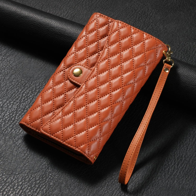 For Google Pixel 6a Zipper Multi-Card Wallet Rhombic Leather Phone Case(Brown) - free shipping - PMC TechLife - Order now!