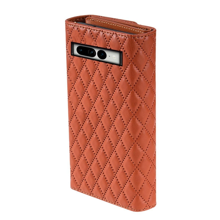 For Google Pixel 6a Zipper Multi-Card Wallet Rhombic Leather Phone Case(Brown) - free shipping - PMC TechLife - Order now!