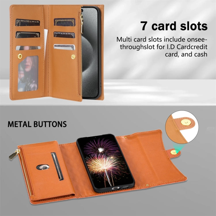 For Google Pixel 6a Zipper Multi-Card Wallet Rhombic Leather Phone Case(Brown) - free shipping - PMC TechLife - Order now!