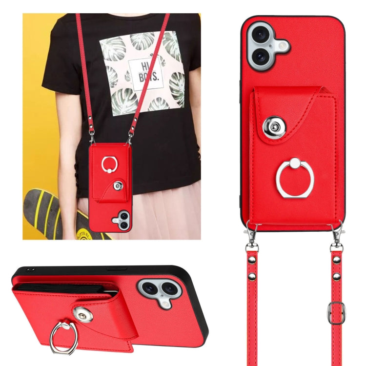 For iPhone 16 Plus Organ Card Bag Ring Holder Phone Case with Long Lanyard(Red) - iPhone 16 Plus Cases by PMC Jewellery | Online Shopping South Africa | PMC Jewellery | Buy Now Pay Later Mobicred