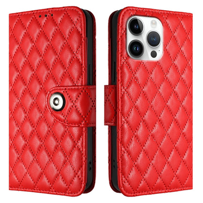 For iPhone 16 Pro Max Rhombic Texture Flip Leather Phone Case with Lanyard(Red) - iPhone 16 Pro Max Cases by PMC Jewellery | Online Shopping South Africa | PMC Jewellery | Buy Now Pay Later Mobicred