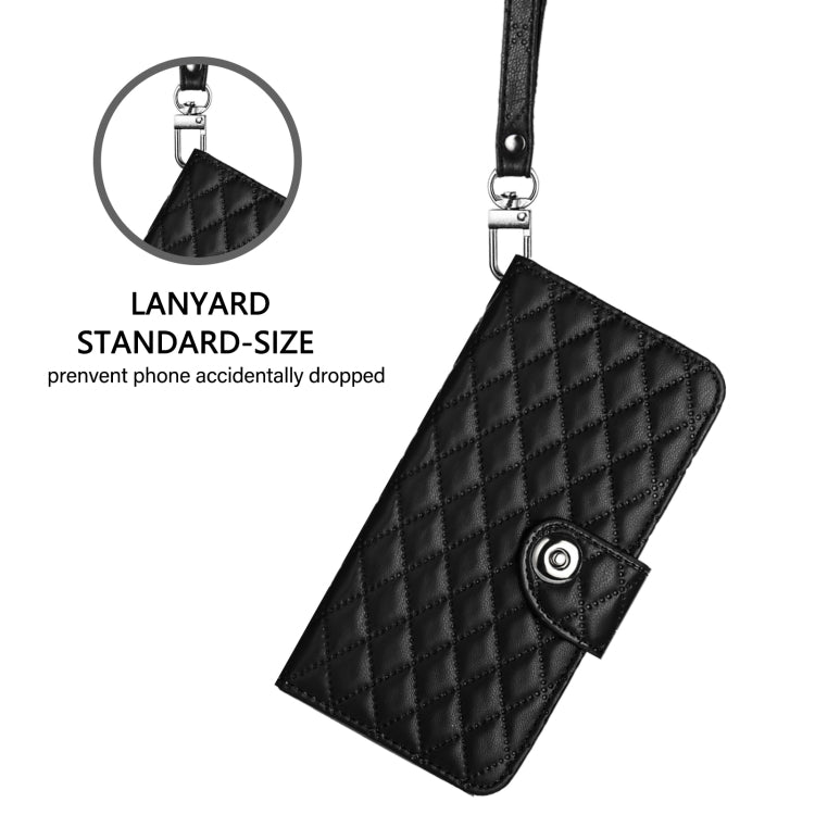 For iPhone 16 Pro Rhombic Texture Flip Leather Phone Case with Lanyard(Black) - iPhone 16 Pro Cases by PMC TechLife | Online Shopping South Africa | PMC TechLife | Buy Now Pay Later Mobicred
