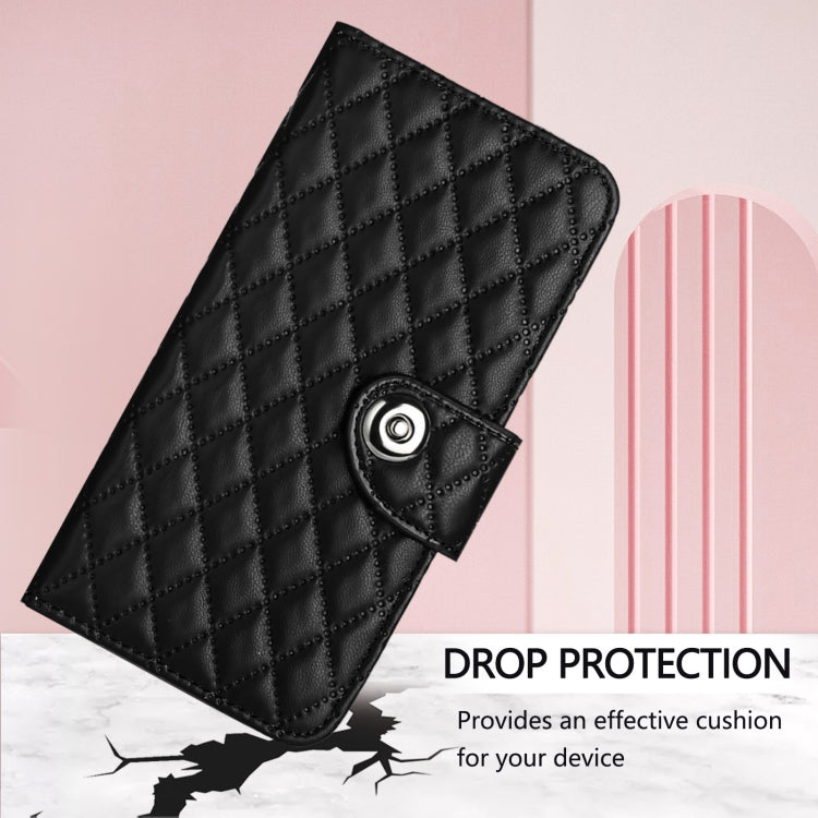 For iPhone 16 Pro Rhombic Texture Flip Leather Phone Case with Lanyard(Black) - iPhone 16 Pro Cases by PMC TechLife | Online Shopping South Africa | PMC TechLife | Buy Now Pay Later Mobicred