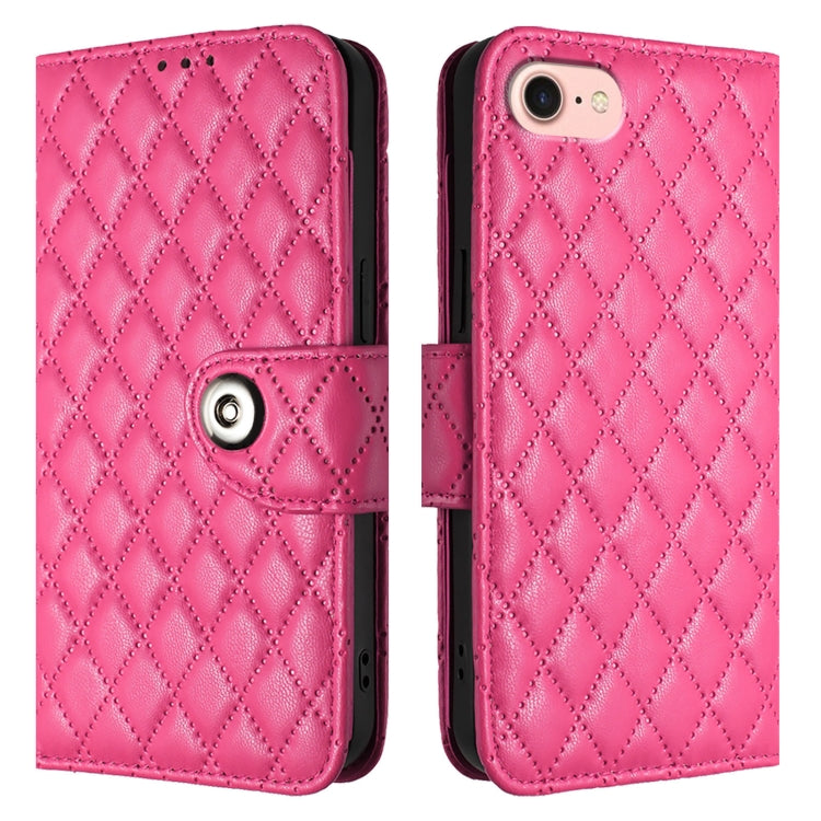 For iPhone SE 2024 Rhombic Texture Flip Leather Phone Case with Lanyard(Rose Red) - More iPhone Cases by PMC Jewellery | Online Shopping South Africa | PMC Jewellery | Buy Now Pay Later Mobicred