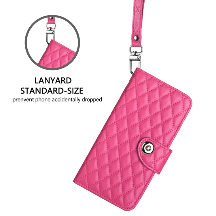 For Google Pixel 9 / Pixel 9 Pro Rhombic Texture Flip Leather Phone Case with Lanyard(Rose Red) - Google Cases by PMC Jewellery | Online Shopping South Africa | PMC Jewellery | Buy Now Pay Later Mobicred