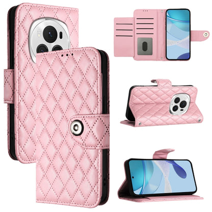 For Honor Magic6 Pro Rhombic Texture Flip Leather Phone Case with Lanyard(Pink) - Honor Cases by PMC Jewellery | Online Shopping South Africa | PMC Jewellery | Buy Now Pay Later Mobicred