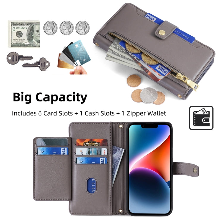 For Tecno Pop 4 Sheep Texture Cross-body Zipper Wallet Leather Phone Case(Grey) - Tecno Cases by PMC TechLife | Online Shopping South Africa | PMC TechLife | Buy Now Pay Later Mobicred