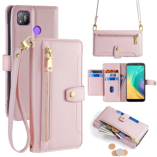 For Tecno Pop 4 Sheep Texture Cross-body Zipper Wallet Leather Phone Case(Pink) - Tecno Cases by PMC Jewellery | Online Shopping South Africa | PMC Jewellery | Buy Now Pay Later Mobicred