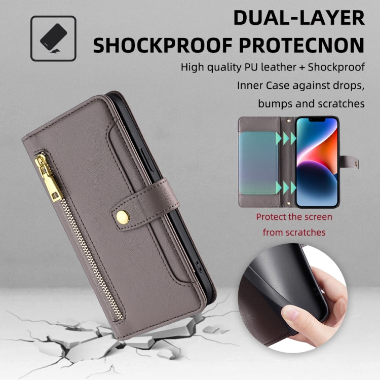Foritel A48 Sheep Texture Cross-body Zipper Wallet Leather Phone Case(Grey) - free shipping - PMC TechLife - Order now!