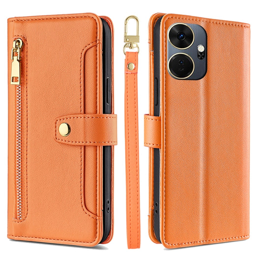 For Itel P55+ 4G Sheep Texture Cross-body Zipper Wallet Leather Phone Case(Orange) - More Brand by PMC Jewellery | Online Shopping South Africa | PMC Jewellery | Buy Now Pay Later Mobicred