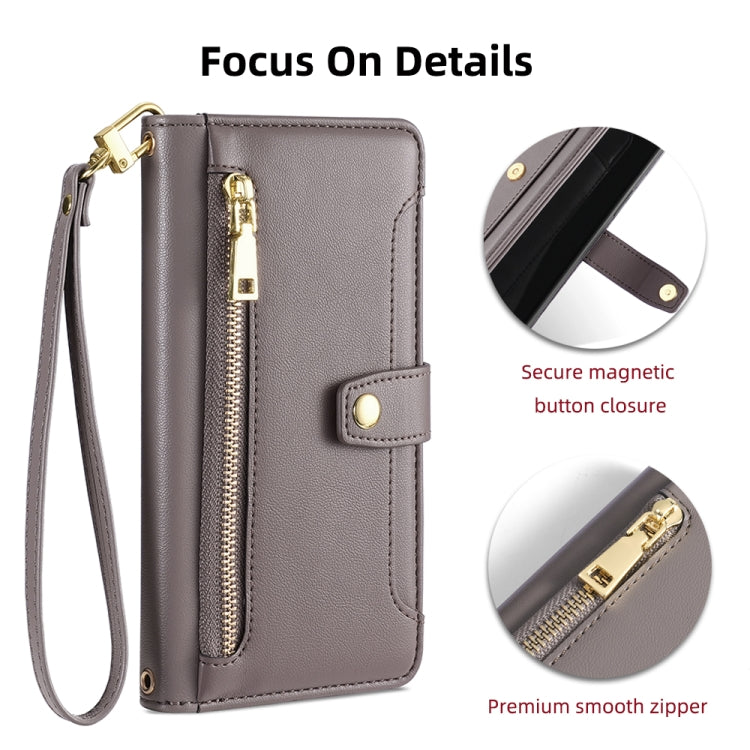 For Itel P65 Sheep Texture Cross-body Zipper Wallet Leather Phone Case(Grey) - More Brand by PMC TechLife | Online Shopping South Africa | PMC TechLife | Buy Now Pay Later Mobicred