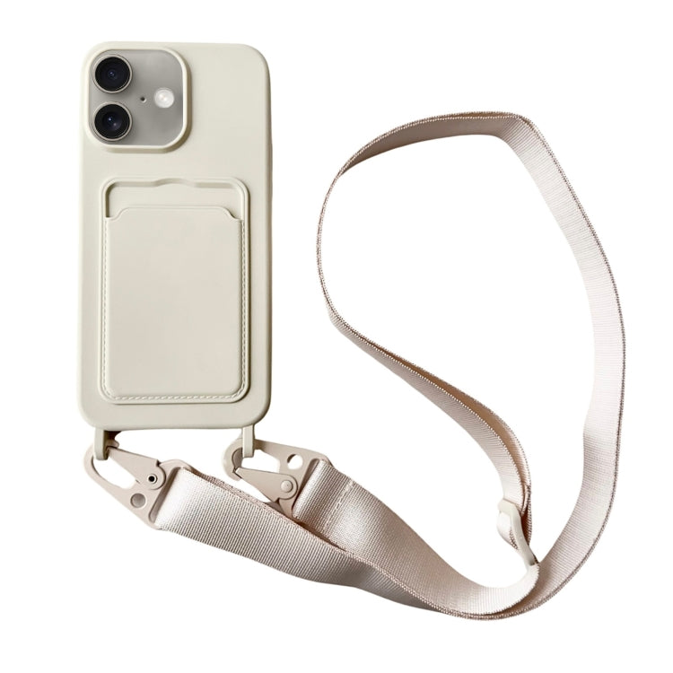 For iPhone 16 Plus Card Slot Liquid Silicone Phone Case with Lanyard(White) - iPhone 16 Plus Cases by PMC TechLife | Online Shopping South Africa | PMC TechLife | Buy Now Pay Later Mobicred