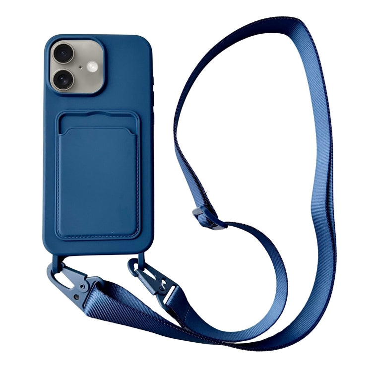 For iPhone 16 Card Slot Liquid Silicone Phone Case with Lanyard(Royal Blue) - iPhone 16 Cases by PMC Jewellery | Online Shopping South Africa | PMC Jewellery | Buy Now Pay Later Mobicred