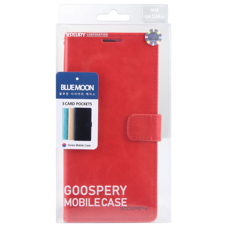 For Samsung Galaxy S24 Ultra 5G GOOSPERY BLUE MOON Crazy Horse Texture Leather Phone Case(Red) - Galaxy S24 Ultra 5G Cases by GOOSPERY | Online Shopping South Africa | PMC Jewellery | Buy Now Pay Later Mobicred