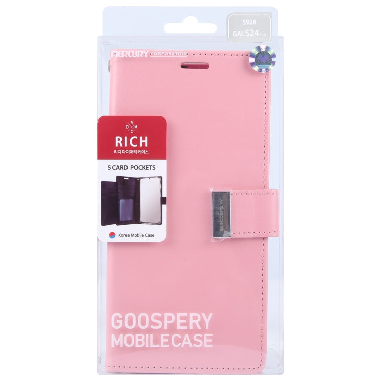 For Samsung Galaxy S24+ 5G GOOSPERY RICH DIARY Crazy Horse Texture Leather Phone Case(Pink) - Galaxy S24+ 5G Cases by GOOSPERY | Online Shopping South Africa | PMC Jewellery | Buy Now Pay Later Mobicred