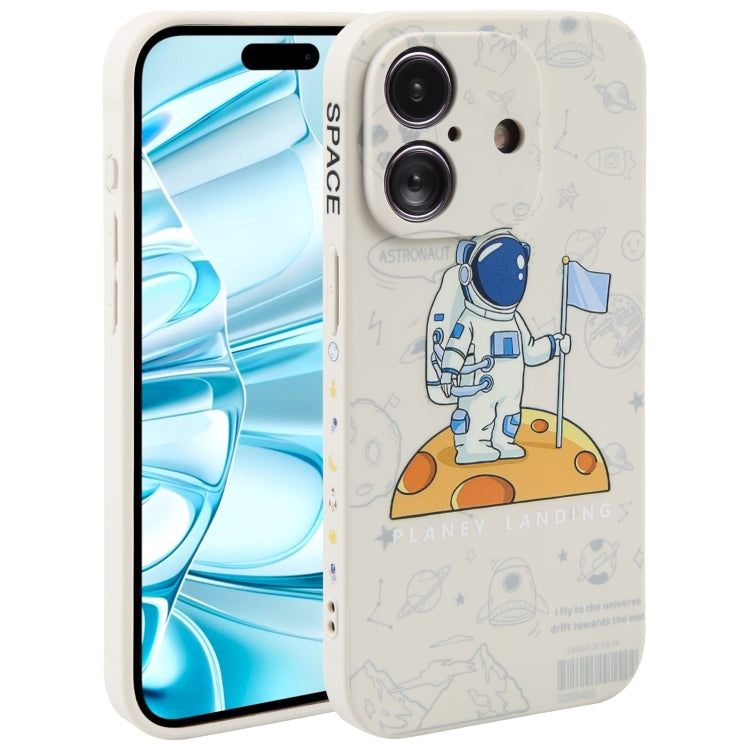 For iPhone 16 Plus Astronaut Pattern Silicone Straight Edge Phone Case(Planet Landing-White) - iPhone 16 Plus Cases by PMC Jewellery | Online Shopping South Africa | PMC Jewellery | Buy Now Pay Later Mobicred