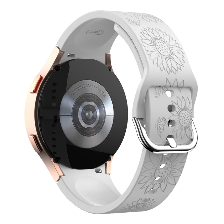 For Samsung Galaxy Watch 6 Sunflower Pattern Embossed Silicone Watch Band(Light Grey) - Watch Bands by PMC TechLife | Online Shopping South Africa | PMC TechLife