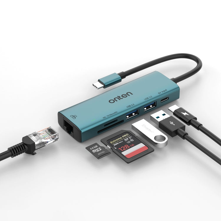 Onten UC122 6 in 1 USB-C / Type-C to SD + TF Card + USB 3.0 HUB with 5V Input & 100Mbps Network Card - USB HUB by Onten | Online Shopping South Africa | PMC Jewellery | Buy Now Pay Later Mobicred