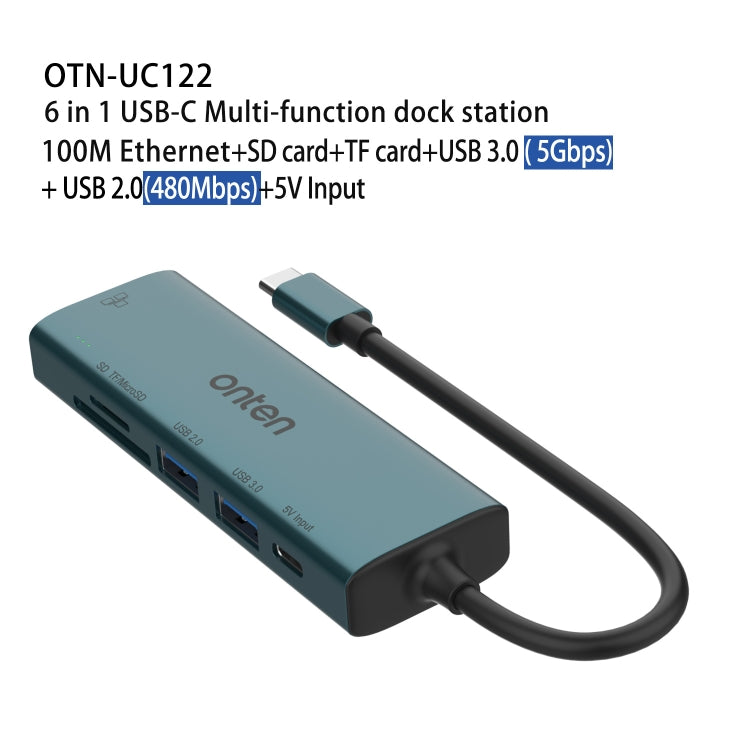 Onten UC122 6 in 1 USB-C / Type-C to SD + TF Card + USB 3.0 HUB with 5V Input & 100Mbps Network Card - USB HUB by Onten | Online Shopping South Africa | PMC Jewellery | Buy Now Pay Later Mobicred